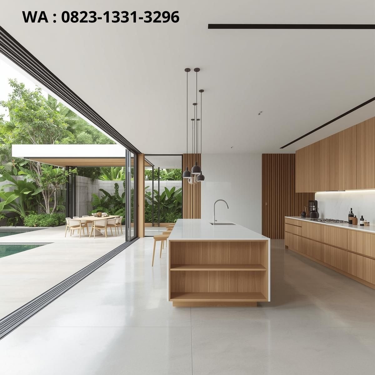 Desain dapur terbuka dengan island