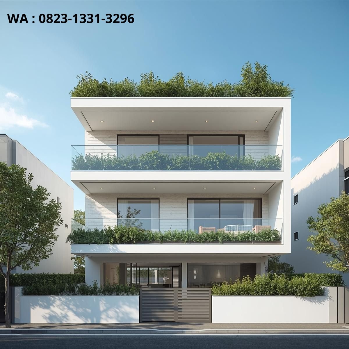 DESAIN RUMAH 3 LANTAI DENGAN ROOFTOP